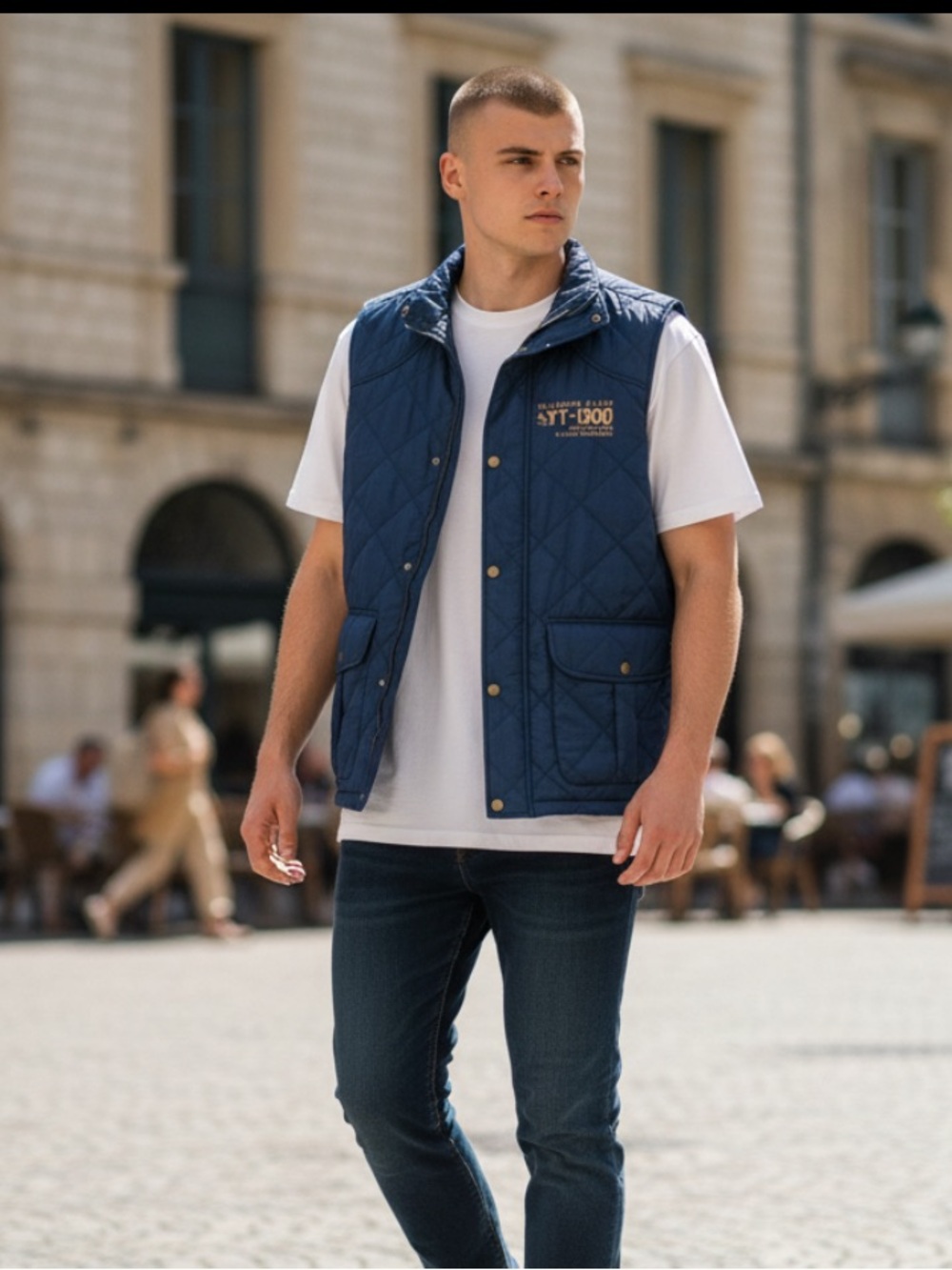 Disney Quilted Navy Blue Men's Vest with YT-1300 Detail